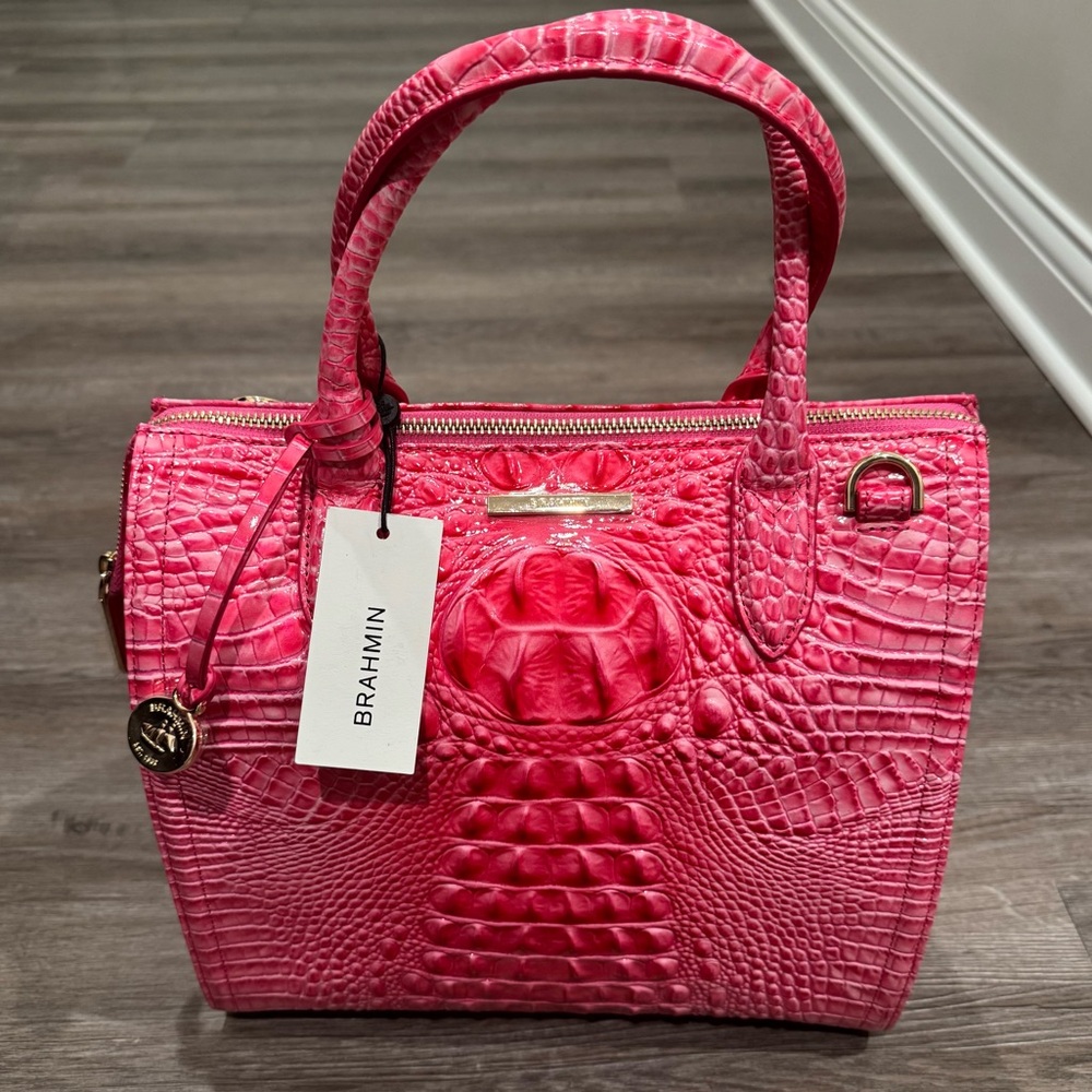 Brahmin Melbourne Pink Cosmo Caroline Leather Satchel Top Handle Handbag Purse